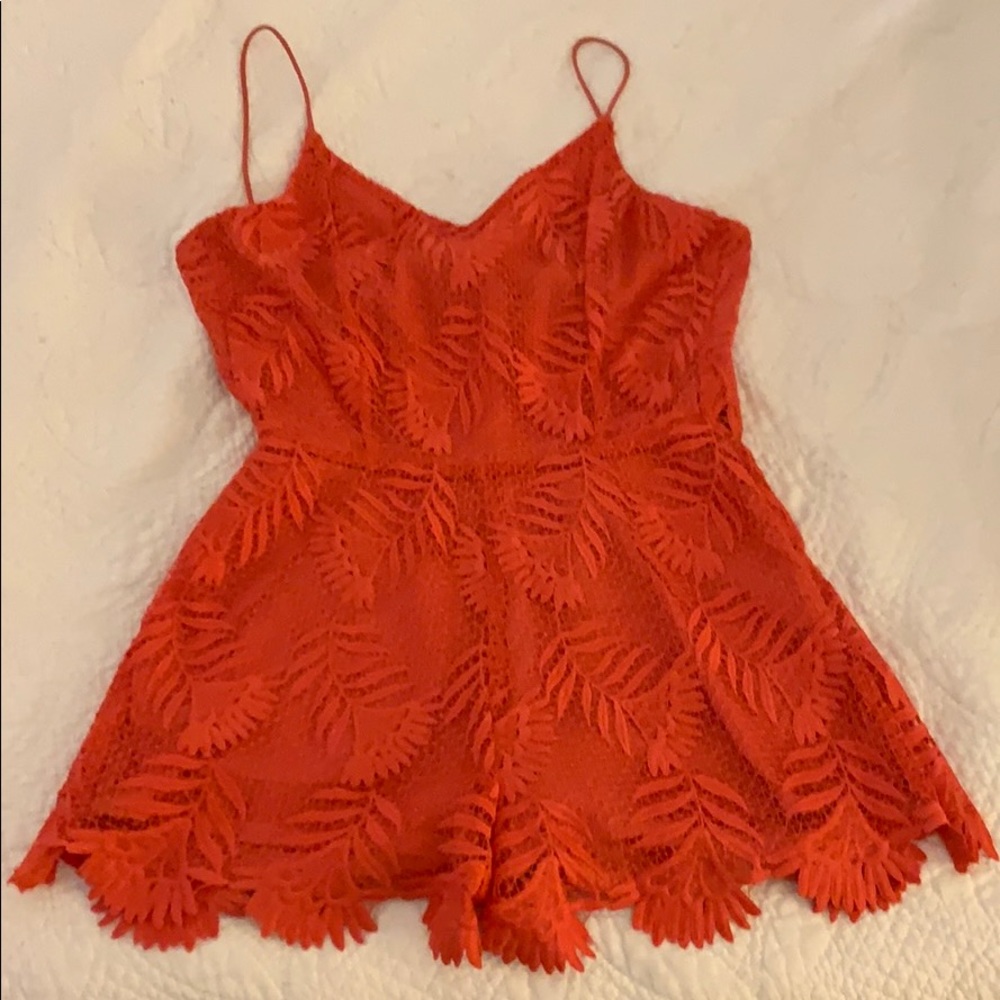 Lovers + Friends - Coral lace romper